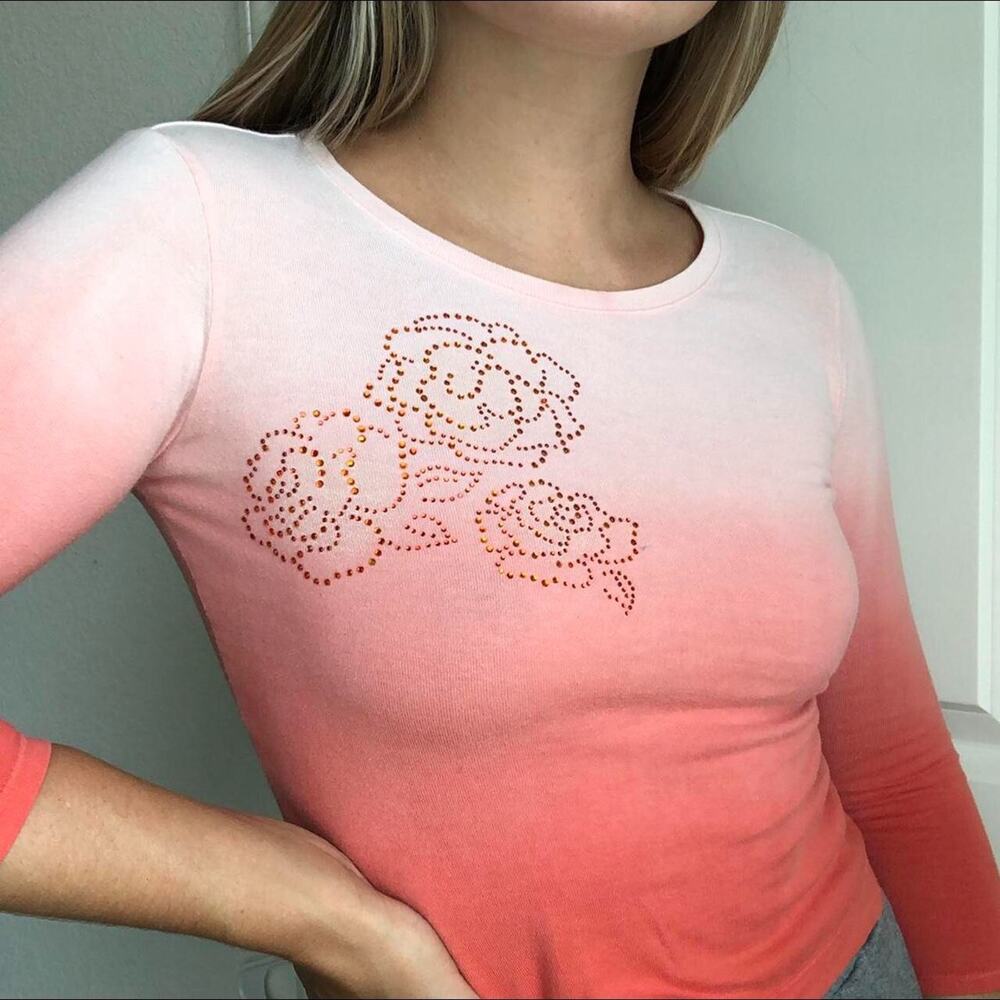 Vintage Y2K Limited Too Rose Rhinestoned Long Sleeve Top Sz XXS